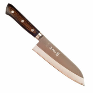 Masahiro NEO Santoku 16,5 cm – pulverstål, 59–60 HRC, micarta