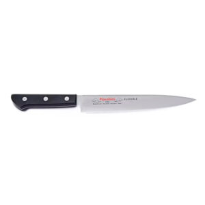 Masahiro MV Brödkniv/Fryskniv 21 cm – tandad japansk kniv i MBS-26 (58–59 HRC) med pakkawood. Rena snitt i bröd och halvfrysta råvaror utan att mosa.