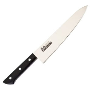 Masahiro SL Kockkniv 24 cm – superlätt gyuto i MBS-26 (58–59 HRC) med 70/30-slipning, pakkawood och saya. Lång räckvidd, vass och exakt för proffskök.